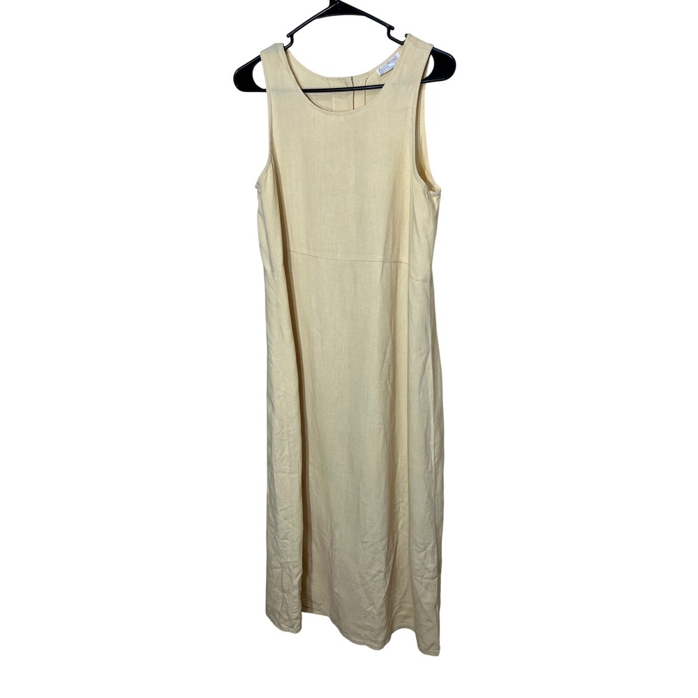 Basic Threads Women's Beige Linen Blend Maxi Dress Size L Sleeveless Button Back